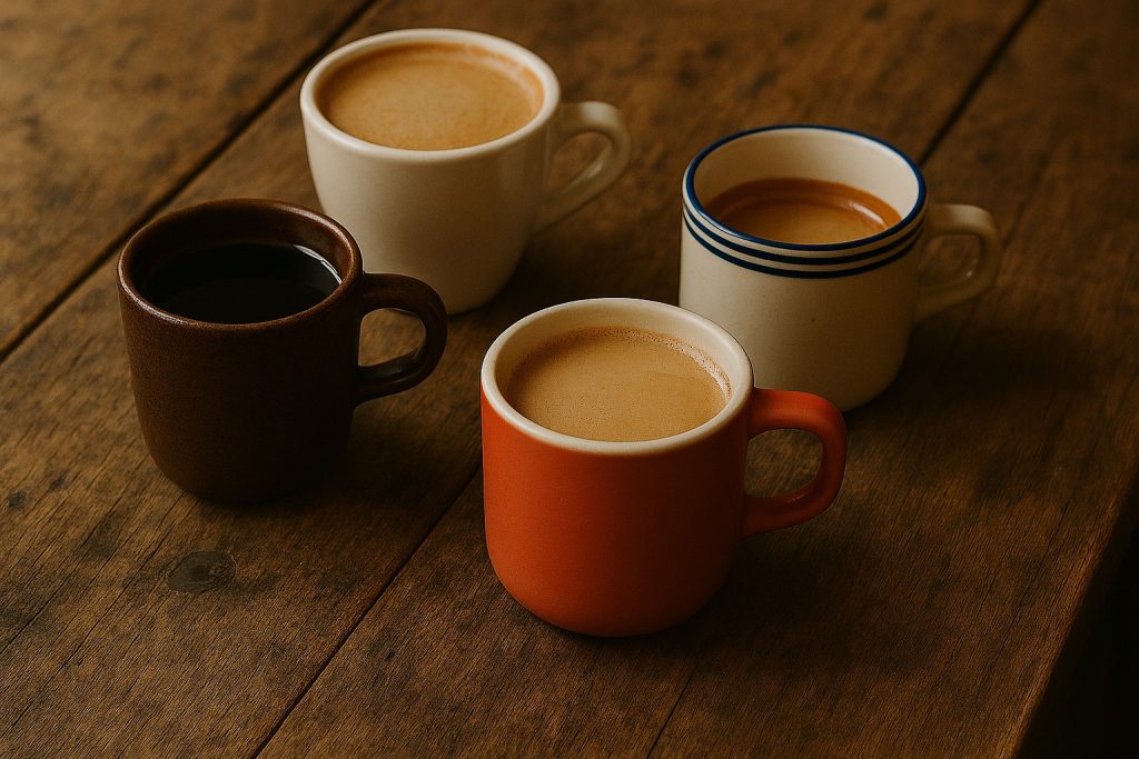 Cups of tea or coffee on a table